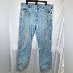 VTG Wrangler Dad Jean Light Wash Work Worn Broke In Relaxed Straight 38x30